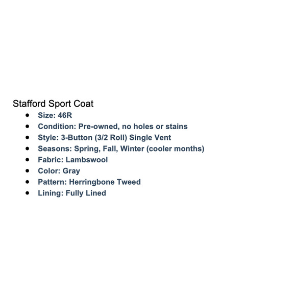 Stafford 46R Gray Herringbone Lambswool Tweed Blazer Sport Coat 3/2 Roll - Picture 2 of 14